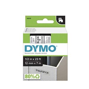 dymo standard d1 45010 labeling tape (black print on clear tape, 1/2” w x 23′ l, 1 cartridge), dymo authentic