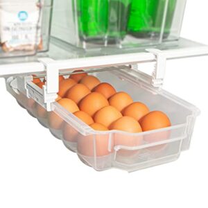 smart design adjustable sliding pull out egg drawer – holds 18 eggs – bpa free – fridge bin, refrigerator holder box, clear plastic freezer container, food storage shelf, organizer tray – clear