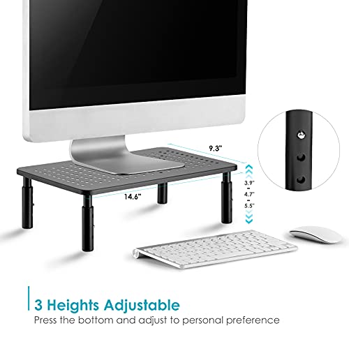 LOTEYIKE 2 Pack Monitor Riser Desktop Stand, Flat Screen TV Monitor Stand Riser, Sturdy Metal Laptop Computer Monitor Stand Shelf for Printer, iMac, 3 Height Adjustable PC Stand with Mesh Platform