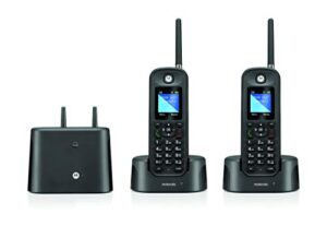 motorola o212 dect 6.0 long range cordless phone – wireless phones for home & office phone with answering machine – indoors and outdoors, water & dust resistant, ip67 certified – black, 2 handsets