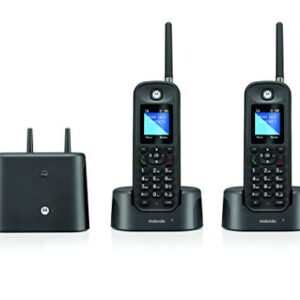 Motorola O212 DECT 6.0 Long Range Cordless Phone - Wireless Phones for Home & Office Phone with Answering Machine - Indoors and Outdoors, Water & Dust Resistant, IP67 Certified - Black, 2 Handsets