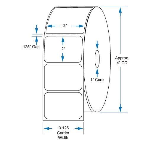 800530-205 Compatible KENCO® Brand 3 inch x 2 inch with perf Direct Thermal Labels to fit Eltron or Zebra Printers. 1 in. Core, 735 Labels Per Roll, 12 Rolls Per Case