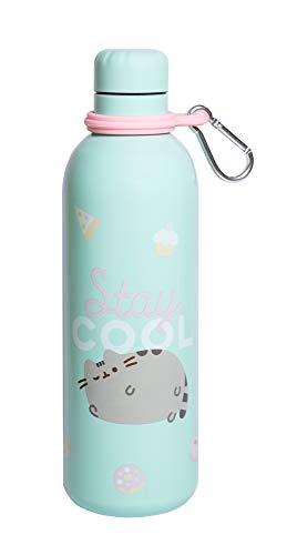 Grupo Erik Official Pusheen Water Bottle-Sports Bottle-500ml / 17OZ, Stainless Steel, Vacuum Insulated Water Bottle, Double Wall Reusable Water Bottle With Carabiner, BPA Free, Kawaii Water Bottle