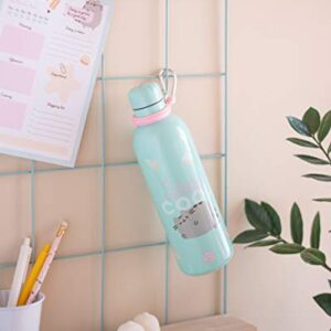 Grupo Erik Official Pusheen Water Bottle-Sports Bottle-500ml / 17OZ, Stainless Steel, Vacuum Insulated Water Bottle, Double Wall Reusable Water Bottle With Carabiner, BPA Free, Kawaii Water Bottle