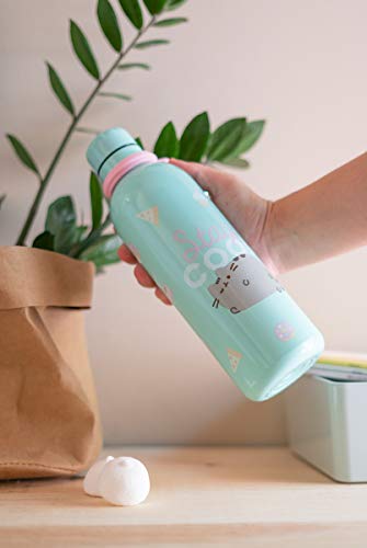 Grupo Erik Official Pusheen Water Bottle-Sports Bottle-500ml / 17OZ, Stainless Steel, Vacuum Insulated Water Bottle, Double Wall Reusable Water Bottle With Carabiner, BPA Free, Kawaii Water Bottle