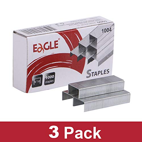 Eagle No.10 Mini Premium Staples for #10 Staplers, 1000 pcs Per Box, Pack of 3 Boxes, 3000 pcs in Total, Silver