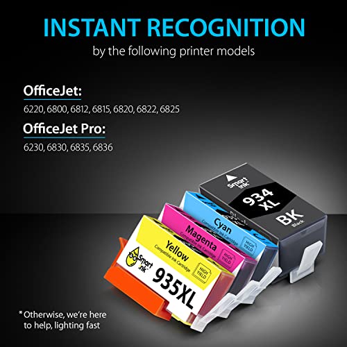 Smart Ink Compatible Ink Cartridge Replacement for HP 934 XL 935XL 934XL 935 High Yield 4 Combo Pack (Black & C/M/Y) to use with Officejet 6220 6812 6815 6820 Officejet Pro 6230 6830 6835 Printers