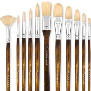 professional oil paint brush set, fuumuui 11pcs superior hog bristle paint brushes perfect for oil acrylic gouache painting