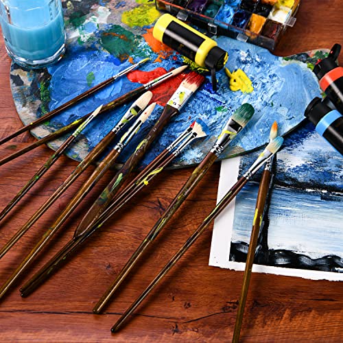 Professional Oil Paint Brush Set, Fuumuui 11pcs Superior Hog Bristle Paint Brushes Perfect for Oil Acrylic Gouache Painting