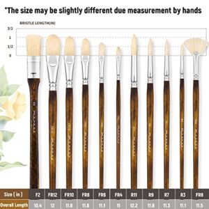 Professional Oil Paint Brush Set, Fuumuui 11pcs Superior Hog Bristle Paint Brushes Perfect for Oil Acrylic Gouache Painting