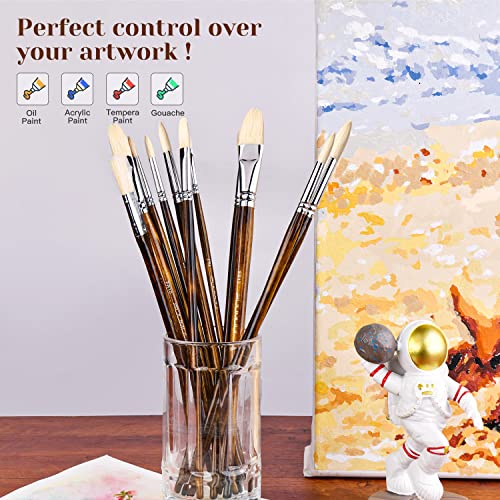 Professional Oil Paint Brush Set, Fuumuui 11pcs Superior Hog Bristle Paint Brushes Perfect for Oil Acrylic Gouache Painting