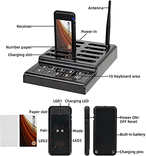 Retekess TD174 Restaurant Pager System, Long Working Distance Pager, Restaurant Waiting Buzzers,10 Guest Pagers for Food Truck, Restaurant, Food Court