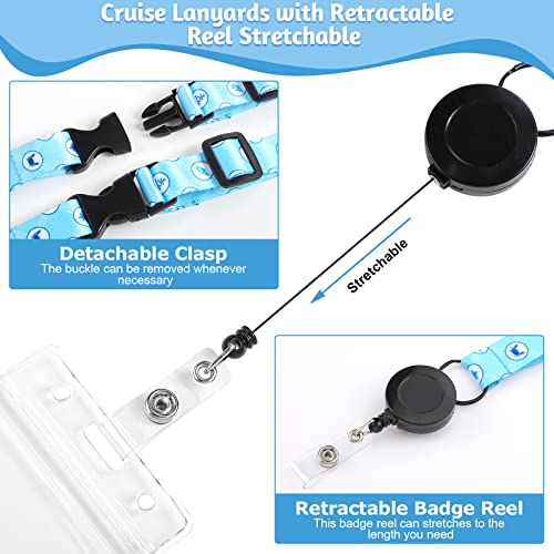 6 Sets Cruise Lanyards, Retractable Carnival Cruise Lanyard with 8 Waterproof Luggage Tag Holders Set, Adjustable Cruise Lanyard with Detachable Badge Holder for Cards Accessories (Vibrant Sailing)