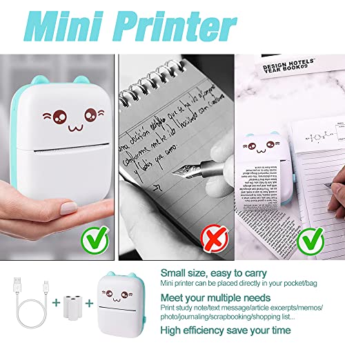 SEDSEY Pocket Mini Printer, Bluetooth 4.0 Wireless Mini Thermal Printer Photo Printer Label Memo Receipt Notes Paper Portable BT Inkless Printing Smart Thermal Printer for Study Home Office