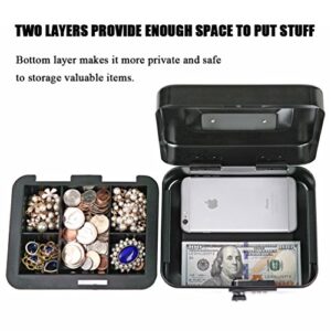 Jssmst Medium Cash Box with Combination Lock- Durable Metal Cash Box with Money Tray Black,7.87 x 6.3 x 3.35 inches, CB0701M