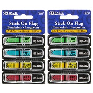 bazic neon page markers dispensers 0.5×1.7 sign here neon colored pet arrow flag index tabs, page bookmarks file tab (100 flags/pack), 2-packs