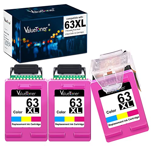 Valuetoner Remanufactured Ink Cartridge Replacement for HP 63XL 63 XL for Envy 4520 4512 4516 Officejet 5252 3830 3833 4655 5255 Deskjet 1112 2130 3630 3634 Printer (3 Color + 1 Reusable Printhead)