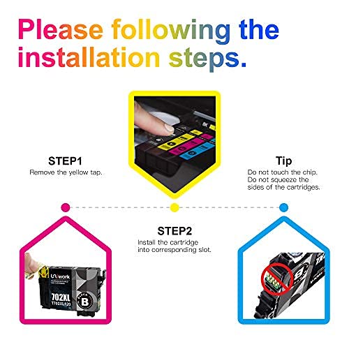 Uniwork Remanufactured 702XL 702 Ink Cartridge Replacement for Epson 702XL 702 XL T702XL T702 High Yield to use with Workforce Pro WF-3720 WF-3730 WF-3733 Printer tray (2 Black)