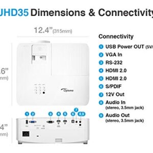 Optoma UHD35 True 4K UHD Gaming Projector | 3,600 Lumens | 4.2ms Response Time at 1080p with Enhanced Gaming Mode | 240Hz Refresh Rate | HDR10 & HLG