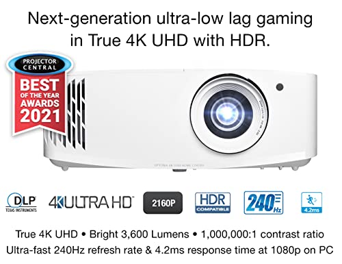 Optoma UHD35 True 4K UHD Gaming Projector | 3,600 Lumens | 4.2ms Response Time at 1080p with Enhanced Gaming Mode | 240Hz Refresh Rate | HDR10 & HLG