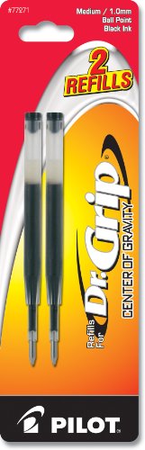 PILOT Dr. Grip Center of Gravity Ballpoint Ink Refill, Medium Point, Black Ink, 2-Pack (77271)