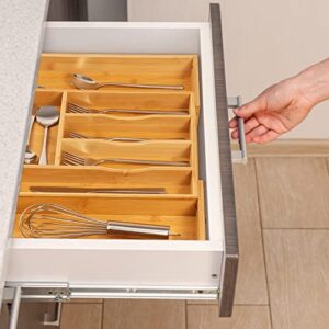 Mxbamhyc 2 Pack Silverware Organizer for Drawer,Bamboo Expandable Kitchen Flatware Organizer,Adjustable Utensil Cutlery Organizer/Holder.