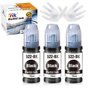 st@r ink compatible ink bottle replacement for epson 522 t522 (black) refill for ecotank et-2720 et-2800 et-4700 et-4800 et-2710 et-2803 printer, 3 packs