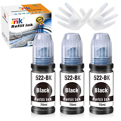 st@r ink Compatible Ink Bottle Replacement for Epson 522 T522 (Black) Refill for EcoTank ET-2720 ET-2800 ET-4700 ET-4800 ET-2710 ET-2803 Printer, 3 Packs