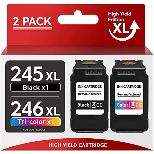 Printer Ink PG-245XL/ CL-246 XL for Canon Ink Cartridges 245 and 246 245XL 246XL, Used for Canon Pixma MG3022 TS3322 MG2522 TR4520 MX490 TS202 MX492 iP2820 TS302 MG2520 Printer (1 Black,1 Tri-Color)