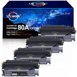 uniwork compatible toner cartridge replacement for hp 80a cf280a 80x cf280x 05a ce505a for laserjet pro 400 m401a m401d m401n m401dn m401dne m401dw, mfp m425dn printer tray (4 black)