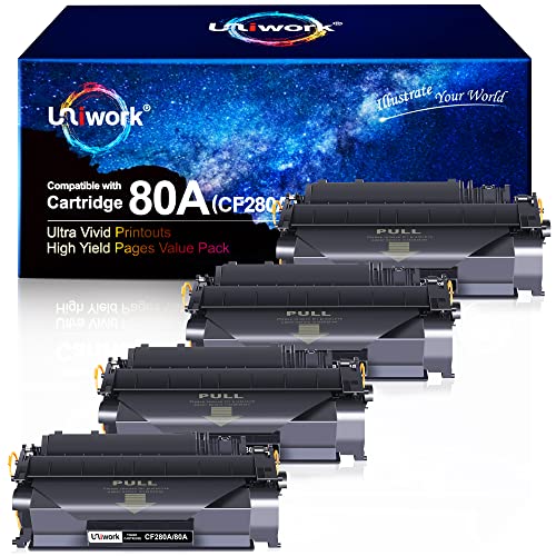 Uniwork Compatible Toner Cartridge Replacement for HP 80A CF280A 80X CF280X 05A CE505A for Laserjet Pro 400 M401A M401D M401N M401DN M401DNE M401DW, MFP M425DN Printer Tray (4 Black)