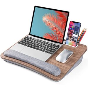 loryergo lap desk, lap desk for laptop, fits up to 15.6″, lap stand for bed & couch, laptop lap desk with cushion, w/ wrist pad & media slot, for adult & kid -leld12