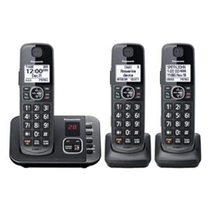 panasonic kx-tg3833m dect 6.0 digital technology talking caller id – 3 handsets black (renewed)