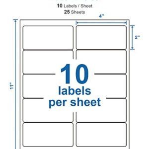 2" x 4" Shipping Address Labels Compatible with Avery 5163, 8163, POLONO Internet Mailing Shipping Labels, White Sticker Labels for Laser/Ink Jet Printers, Permanent Adhesive (250 Labels, 25 Sheets)