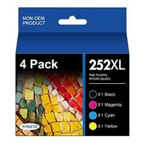 252xl ink cartridge replacement for epson 252 ink cartridge combo pack, for workforce wf-7710 wf-7720 wf-7110 wf-3640 wf-3620 (1 black, 1 cyan, 1 magenta, 1 yellow) 4 pack remanufactured