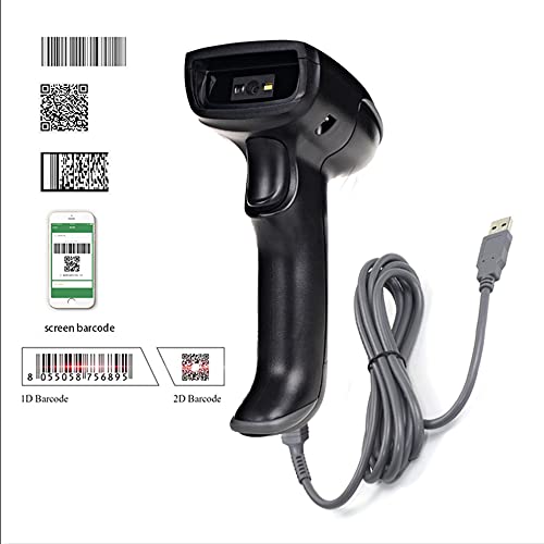 1D 2D Wired Bar Code Scanners Readers for Computers, UNIDEEPLY USB Cable Barcode Handheld, Scanning Label QR PDF417 UPC EAN Data Matrix Reader Gun Retails Precise Scan for Screen Payment Store, Black