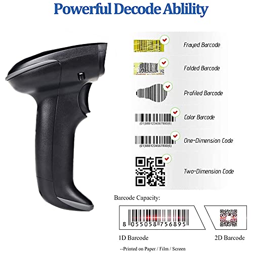 1D 2D Wired Bar Code Scanners Readers for Computers, UNIDEEPLY USB Cable Barcode Handheld, Scanning Label QR PDF417 UPC EAN Data Matrix Reader Gun Retails Precise Scan for Screen Payment Store, Black