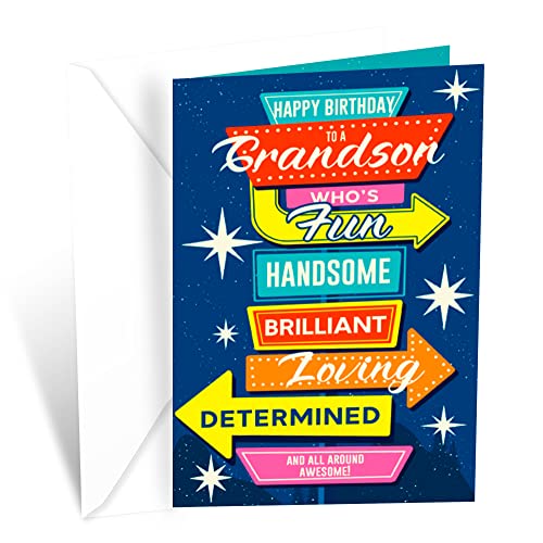 Birthday Card For Grandson | Made in America | Eco-Friendly | Thick Card Stock with Premium Envelope 5in x 7.75in | Packaged in Protective Mailer | Prime Greetings