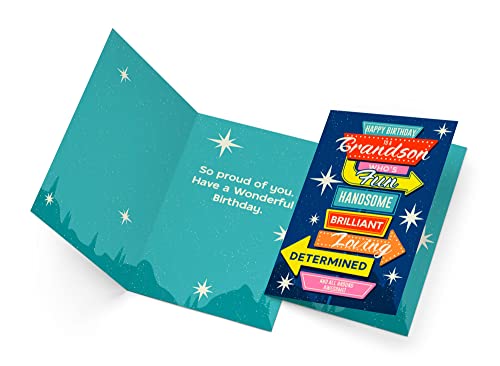 Birthday Card For Grandson | Made in America | Eco-Friendly | Thick Card Stock with Premium Envelope 5in x 7.75in | Packaged in Protective Mailer | Prime Greetings