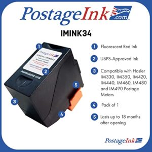 PostageInk.com ISINK34 / IMINK34 Sure.Jet # 4135554T Non-OEM Ink Cartridge Replacement for IM330, IM350, IM420, IM440, IM460, IM480 and IM490 Postage Meters