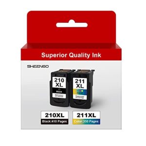 sheengo pg-210 xl/cl-211 xl high capacity ink multi pack for canon 210xl 211xl compatible to pixma ip2700 ip2702 mp230 mp240 mp250 mp280 mp490 mp495 mx320 mx330 mx340 mx420 (1 black,1 tri-color)