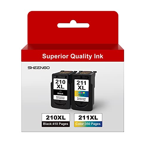 SHEENGO PG-210 XL/CL-211 XL High Capacity Ink Multi Pack for Canon 210XL 211XL compatible to PIXMA IP2700 IP2702 MP230 MP240 MP250 MP280 MP490 MP495 MX320 MX330 MX340 MX420 (1 Black,1 Tri-Color)