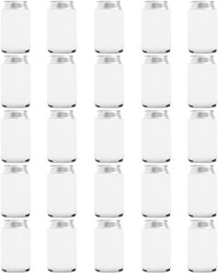 25 pack white blank can cooler sleeves, customizable bulk sublimation can coolers, extra-thick collapsible drink insulator sleeve, beer can coolers for party beverages, partyprints