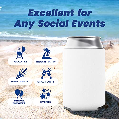 25 Pack White Blank Can Cooler Sleeves, Customizable Bulk Sublimation Can Coolers, Extra-Thick Collapsible Drink Insulator Sleeve, Beer Can Coolers for Party Beverages, PartyPrints