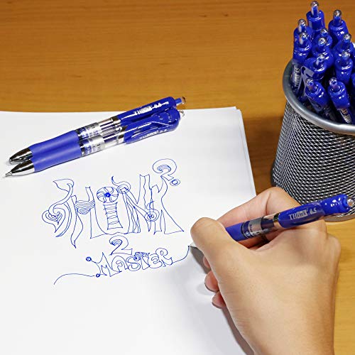 THINK2MASTER [24 Pens - Blue Ink] Think2 Retractable Gel Pens. (24 Blue) Fine Point (0.5mm) Rollerball Pens with Comfort Grip.