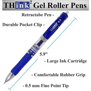 THINK2MASTER [24 Pens - Blue Ink] Think2 Retractable Gel Pens. (24 Blue) Fine Point (0.5mm) Rollerball Pens with Comfort Grip.