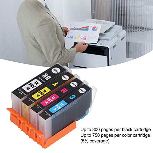 FTVOGUE Ink Cartridge, Fadeless Print Printer Cartridge ABS for Photosmart B8550 B8553 B8558 C6380 C6383 (BK C M Y 4 Colors)