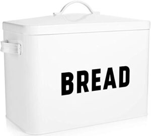 bread box for kitchen countertop – extra large keeps 2+ loaves fresh – white metal bread storage container bin for modern farmhouse kitchen