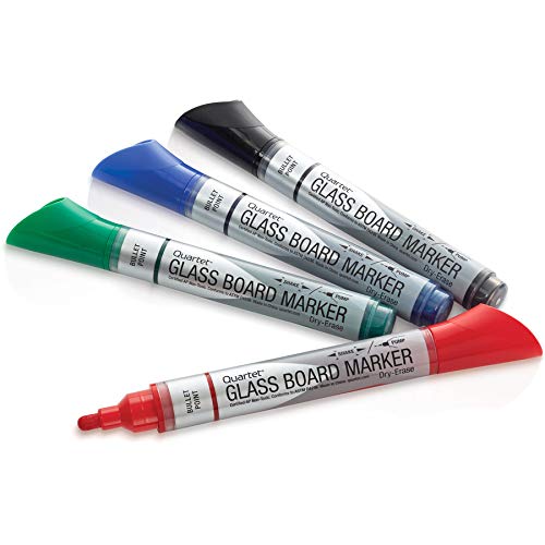 Quartet Glass Board Dry Erase Markers, Premium, Bullet Tip, Assorted Colors, 4 Pack (79552)