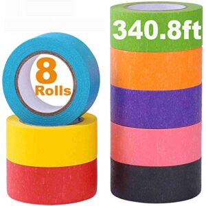 colored masking tape, rainbow colors painters tape colorful craft art paper tape for kids labeling arts crafts diy decorative coding decoration teaching supplies, 8 rolls, 1 inch wide x 14.2yards long